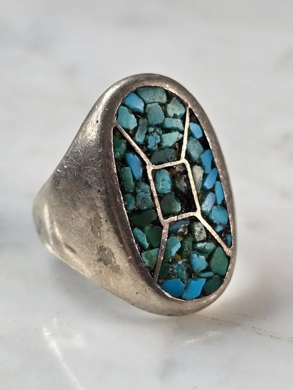 Mens Vintage Estate Southwestern Sterling Silver Turquoise Ring 19.2g E607